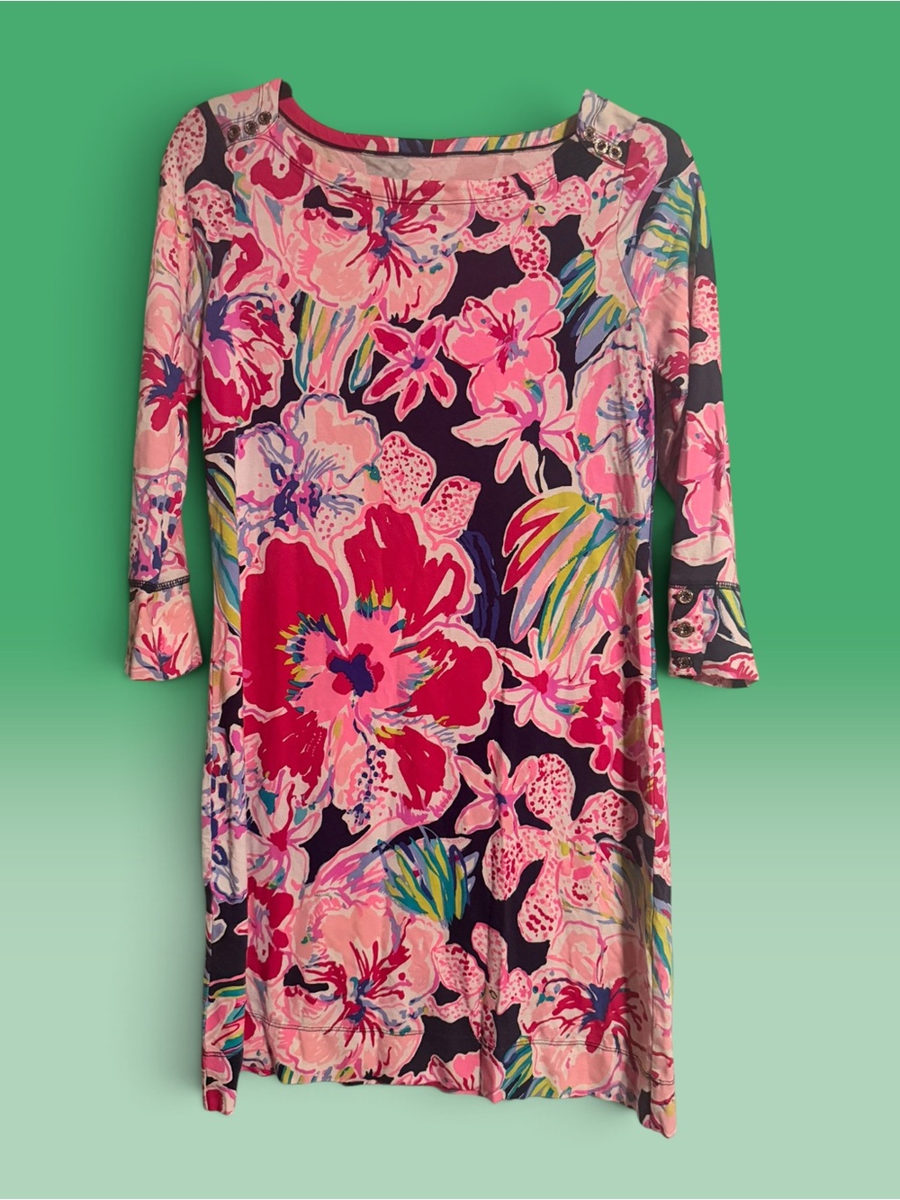 Lilly Pulitzer Pink & Navy Floral Long-Sleeve Shift Dress